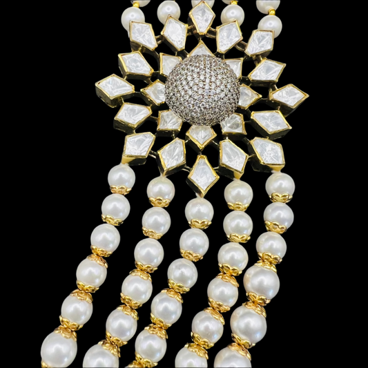 Moissanite "Royal Queen" Adjustable Set With Multi Pearls Chain.