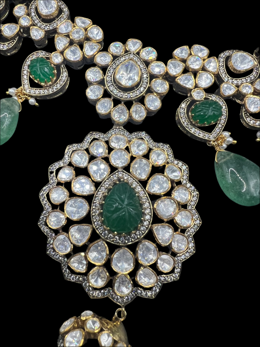 Moissanite "Bridal" Adjustable Set With Vibrant Green Emeralds