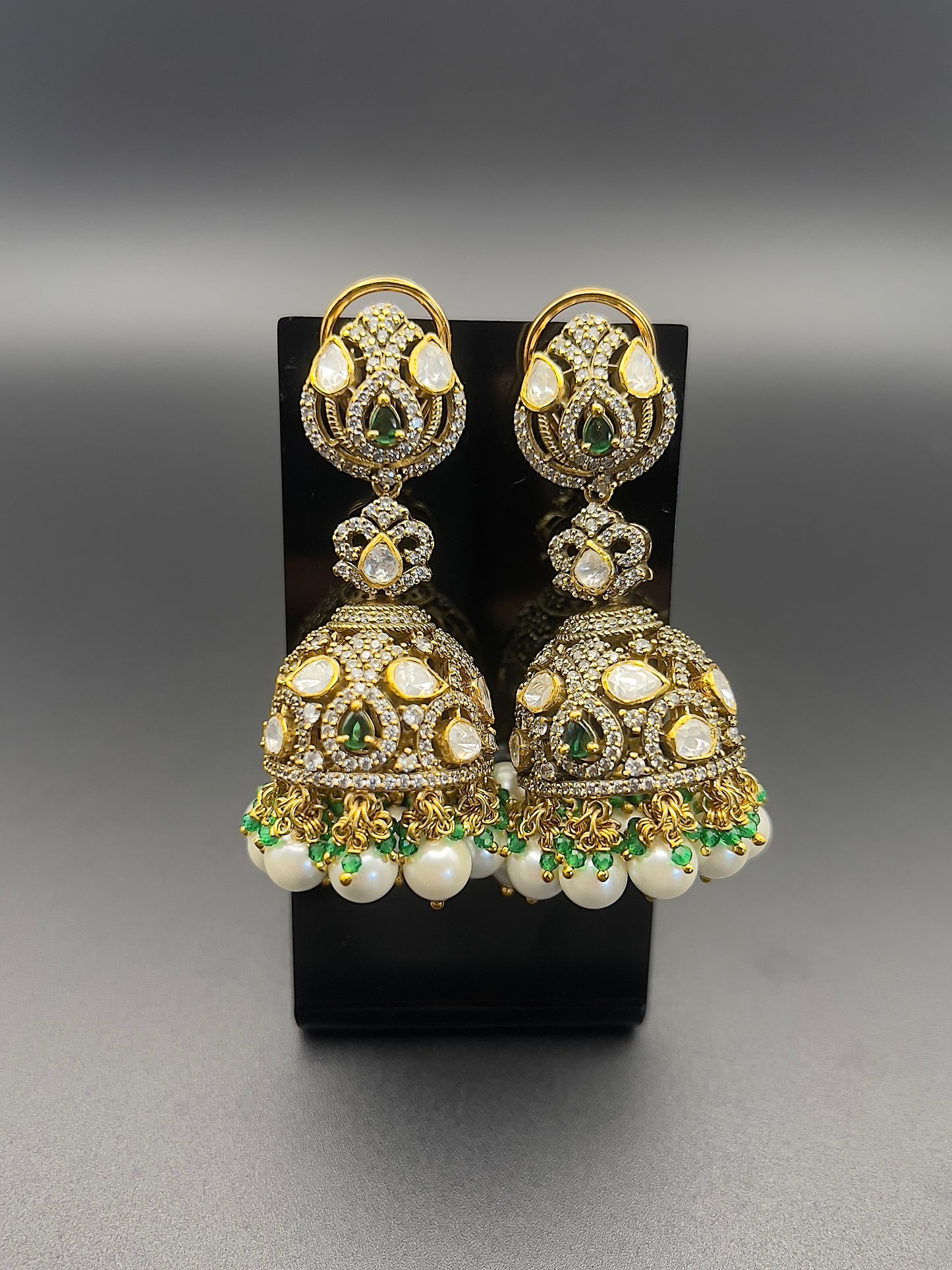 Moissanite "Emerald Dules" Earrings With Fresh Water Pearls
