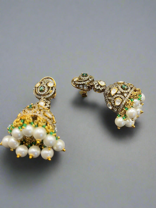 Moissanite "Emerald Dules" Earrings With Fresh Water Pearls
