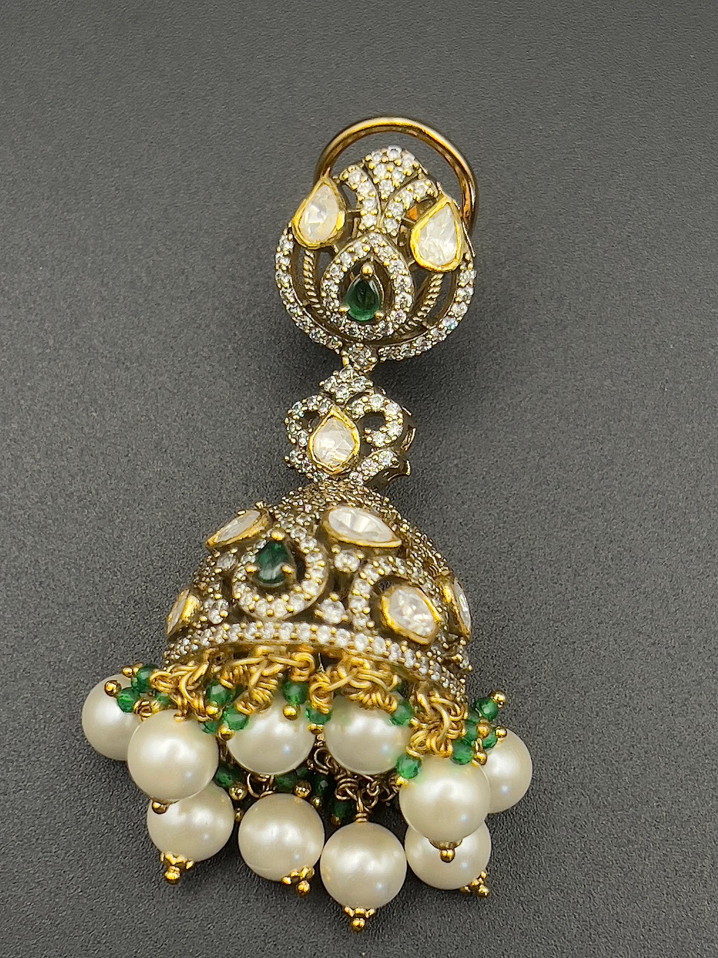Moissanite "Emerald Dules" Earrings With Fresh Water Pearls