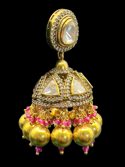 Moissanite "Ruby Dules" Earrings With Gold Plated Balls