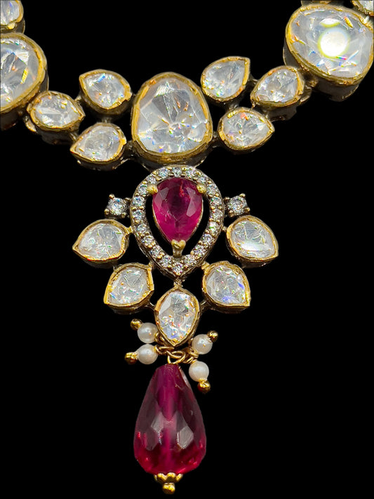 Moissanite "Tear Drop" Set With Pink Ruby
