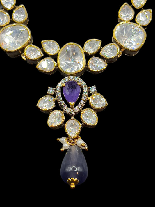 Moissanite "Tear Drop" Set With Amethyst Stone