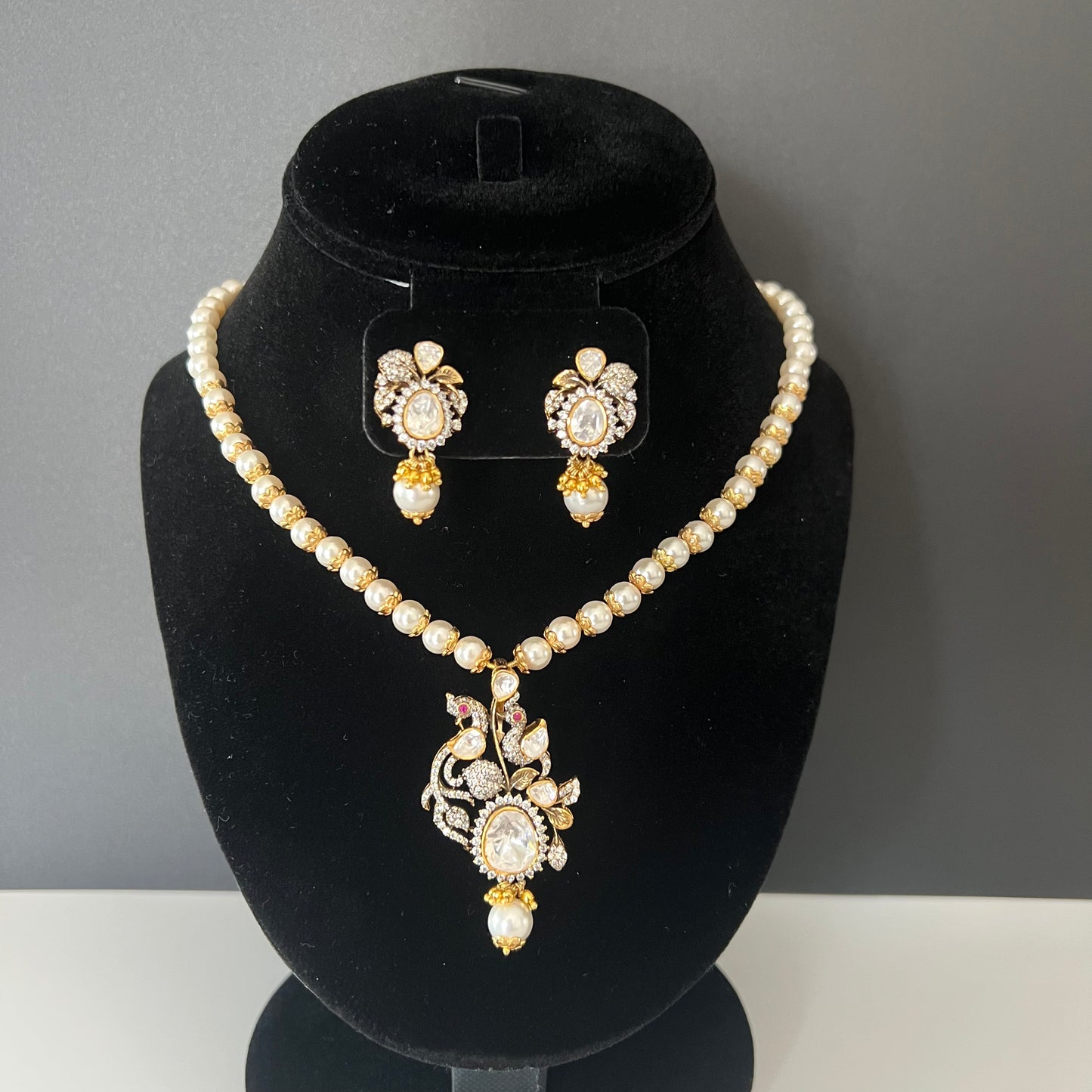 Moissanite "Peacock" Pendant Set With Pearls