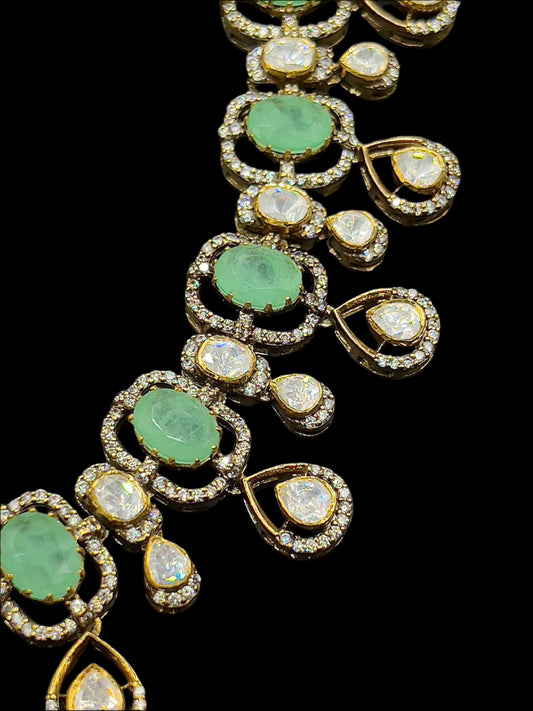 Moissanite "Choker" Set With Russian Emeralds