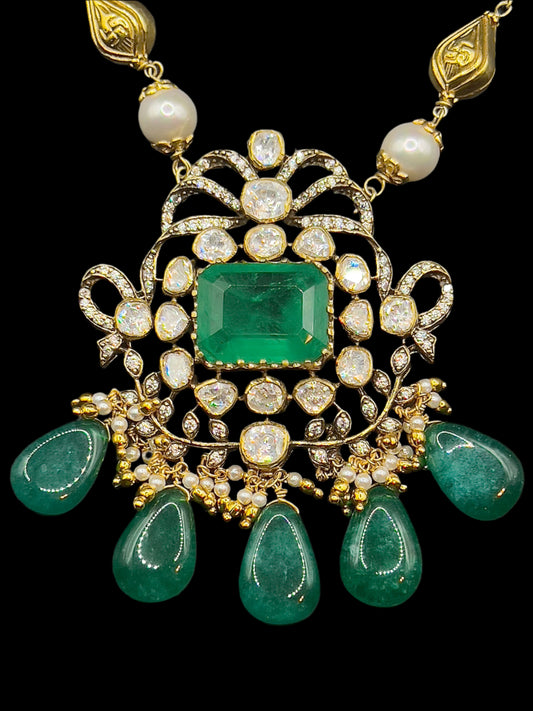 Moissanite "Multi Chain" Pendant Set With Huge Emeralds