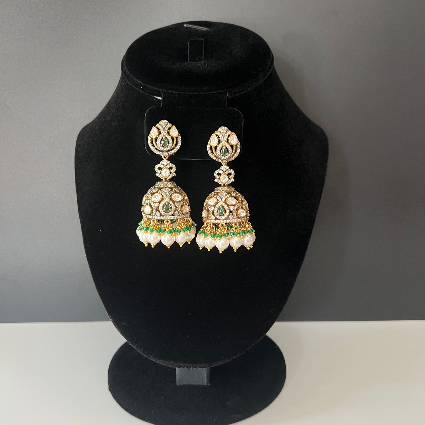 Moissanite "Emerald Dules" Earrings With Fresh Water Pearls
