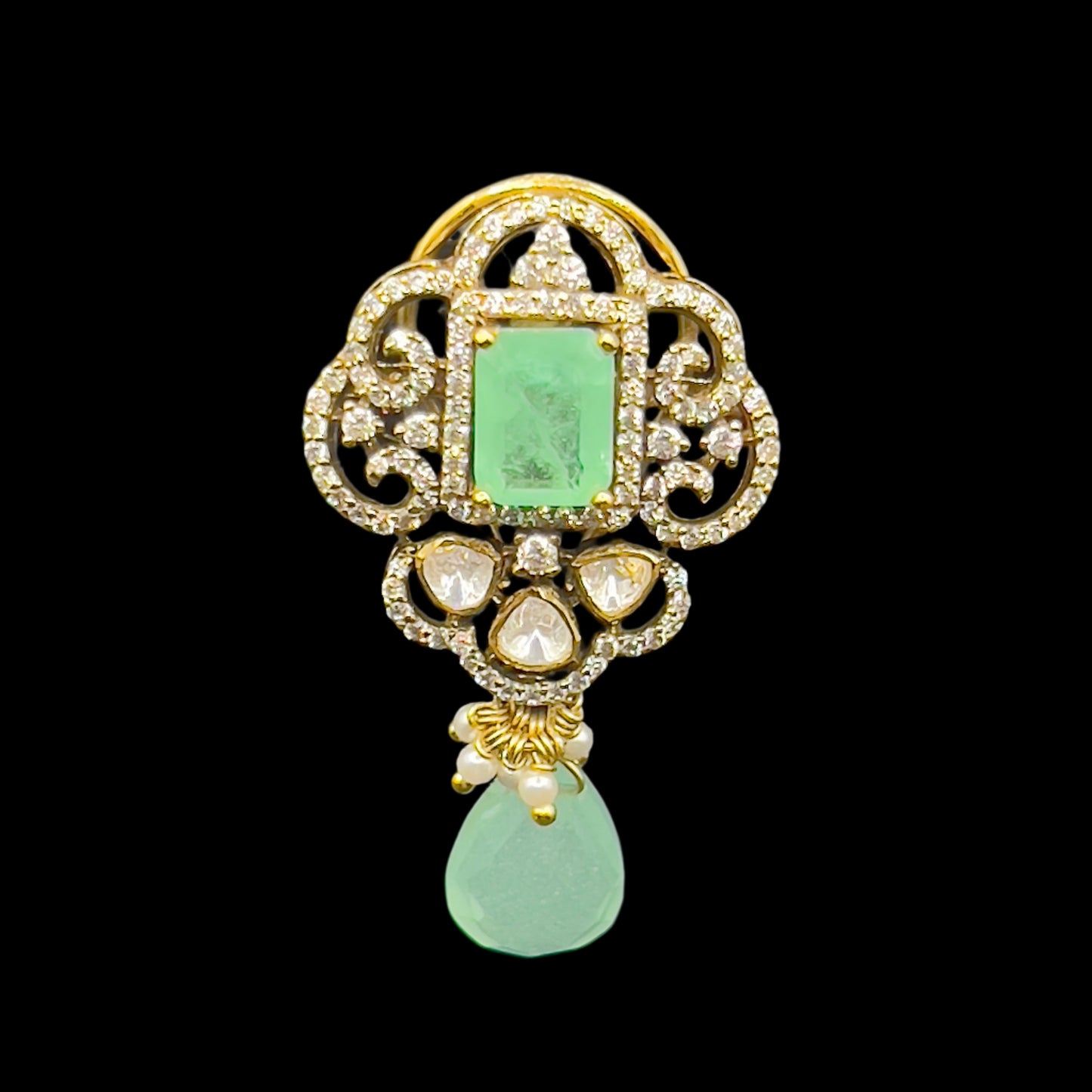 Moissanite "Russian Emerald" Adjustable Pendant Set With Pearls