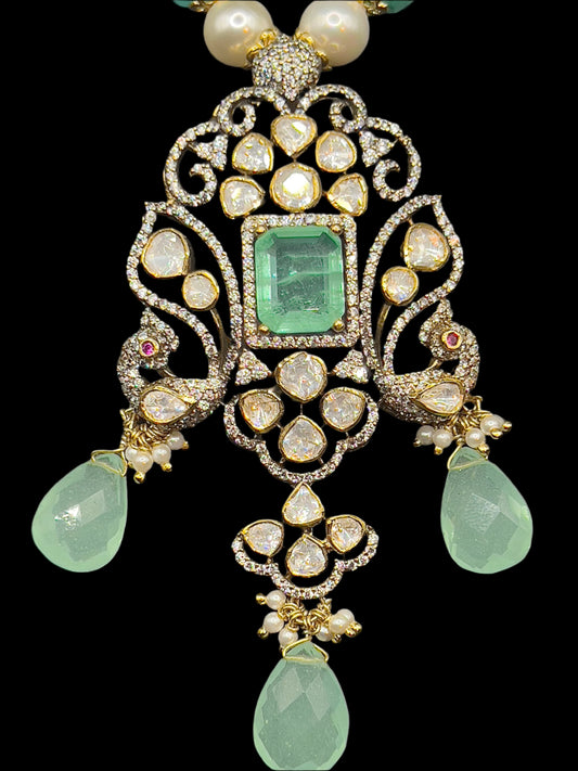 Moissanite "Russian Emerald" Adjustable Pendant Set With Pearls