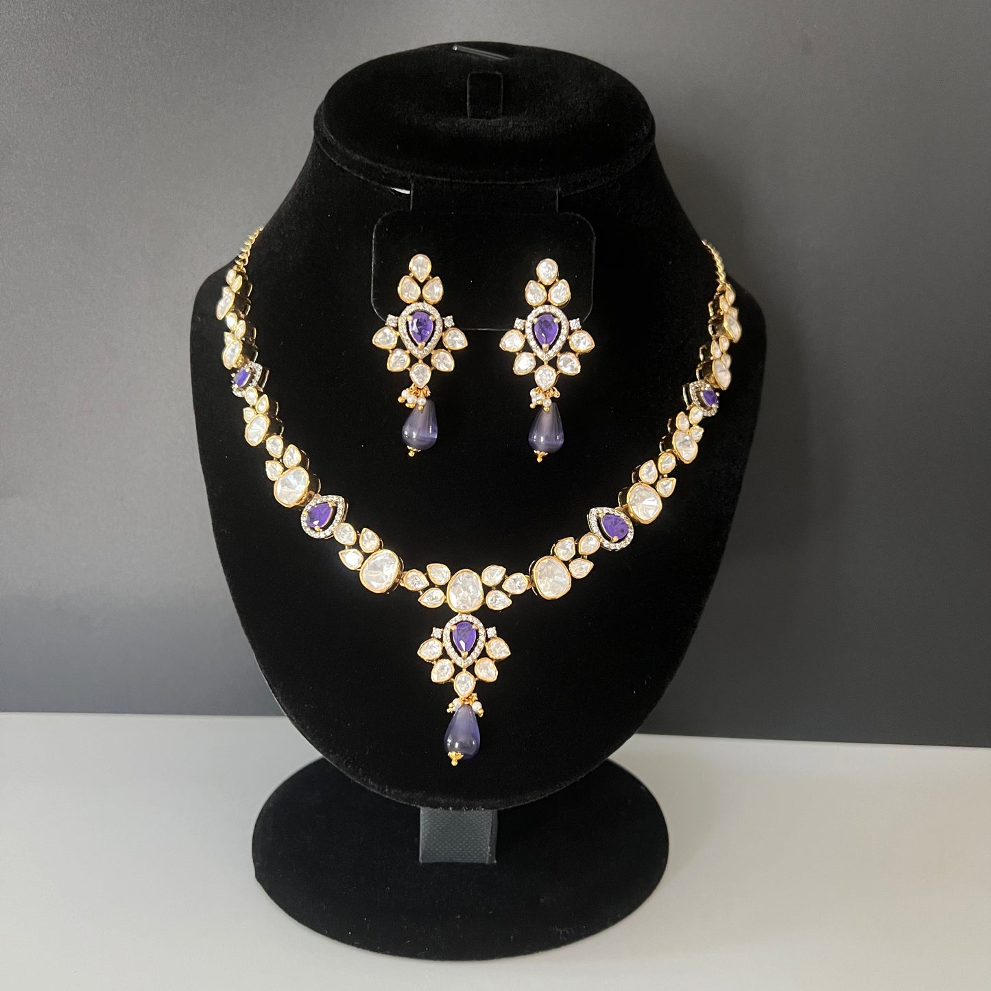 Moissanite "Tear Drop" Set With Amethyst Stone