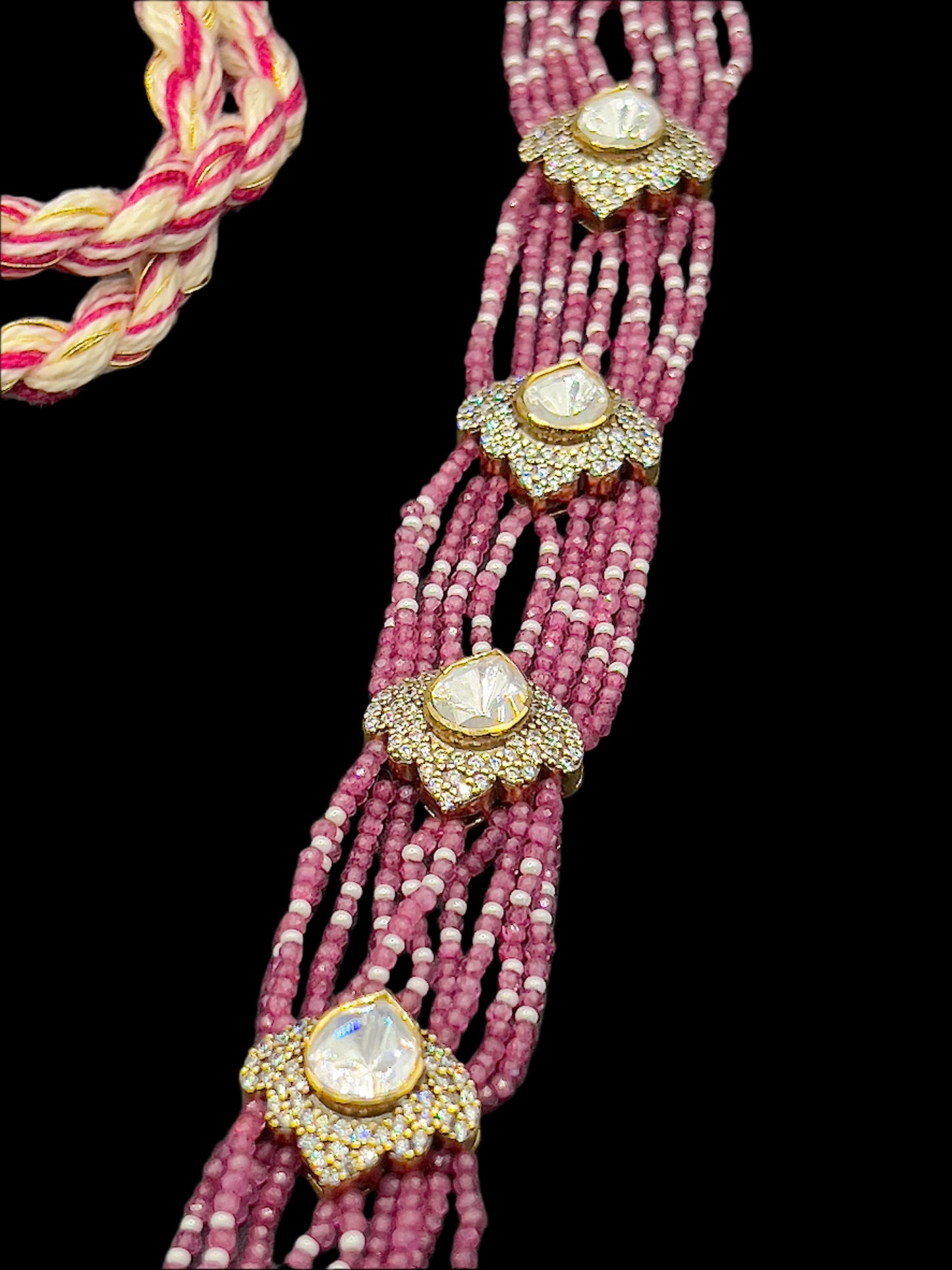 Moissanite "Carved Flower" Adjustable Pendant Set With Pink Ruby Pearls