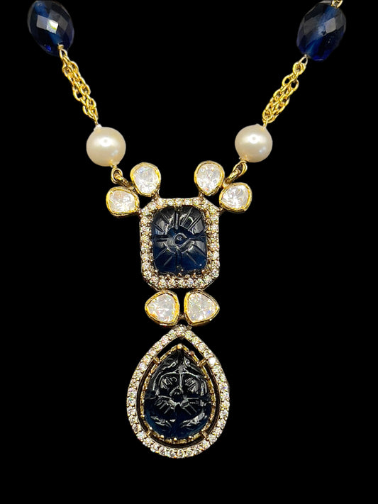 Moissanite "Carved Sapphire" Pendant Set