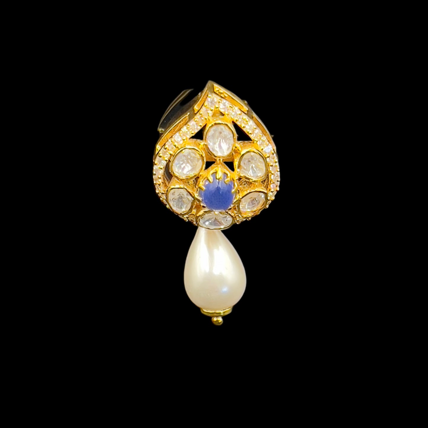 Moissanite "Blue Stone" Set With Fresh Water Pearl Drops