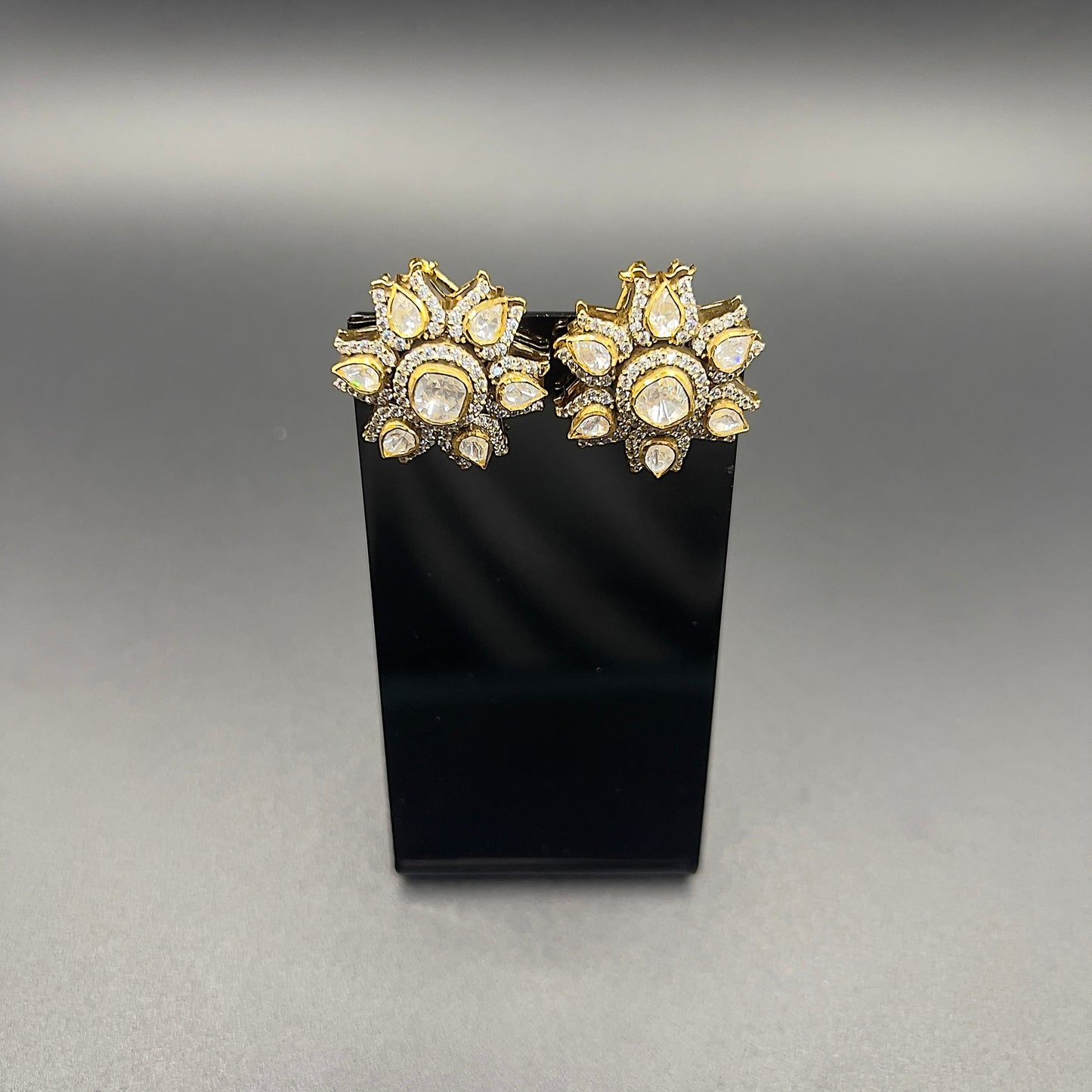 Moissanite "Flower Top" Stud Earrings With Swarovski Diamonds
