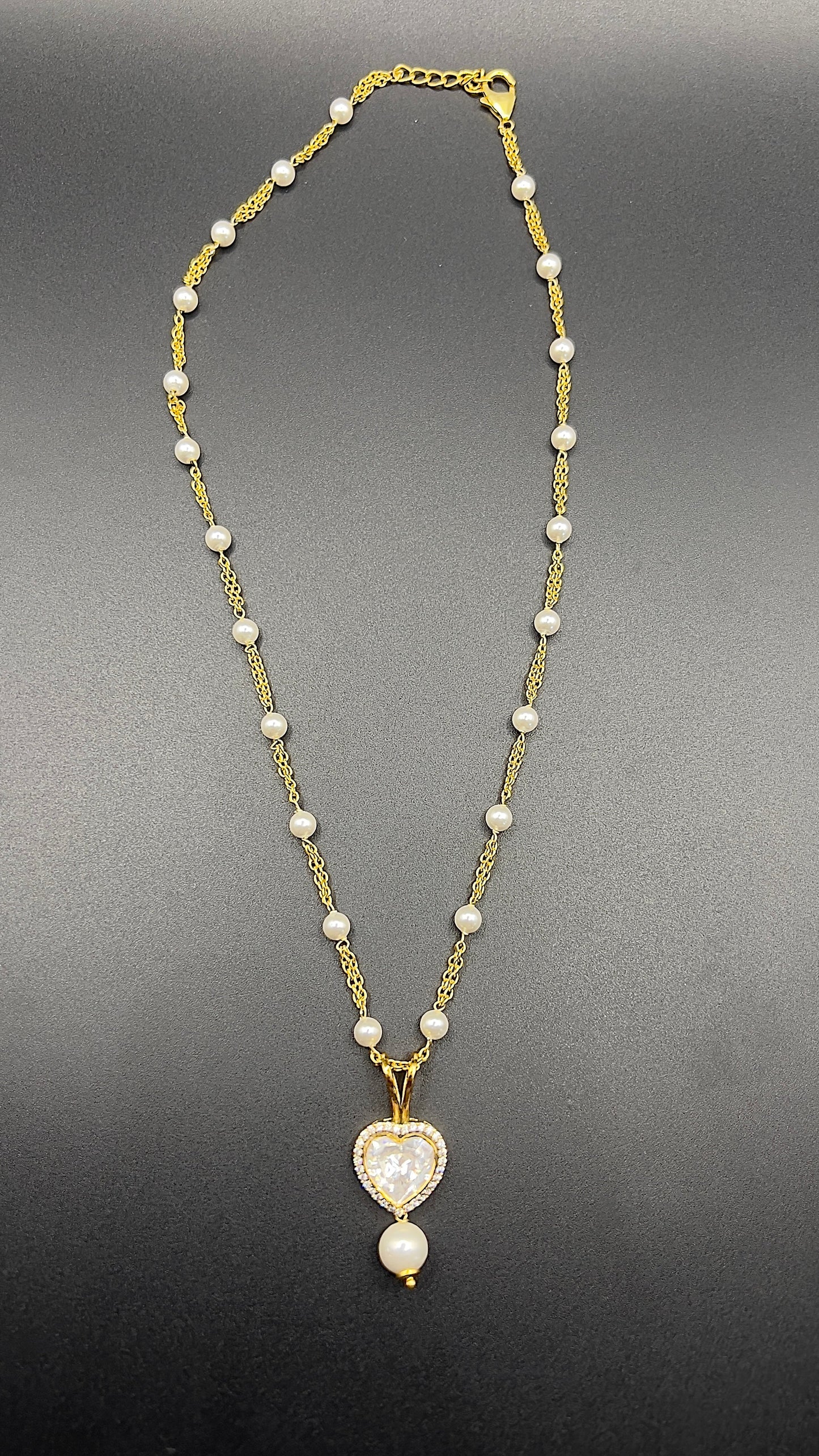 Moissanite "Heart Shaped" Pendant Set With Rich White Pearls