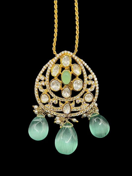 Moissanite "Betel Vine" Set With Russian Emerald Drops