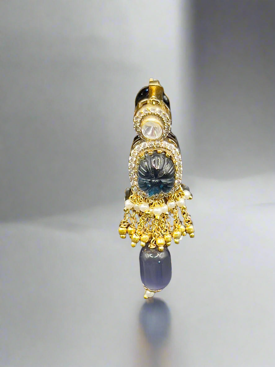 Moissanite "Carved Sapphire" Pendant Set With Amethyst Stones
