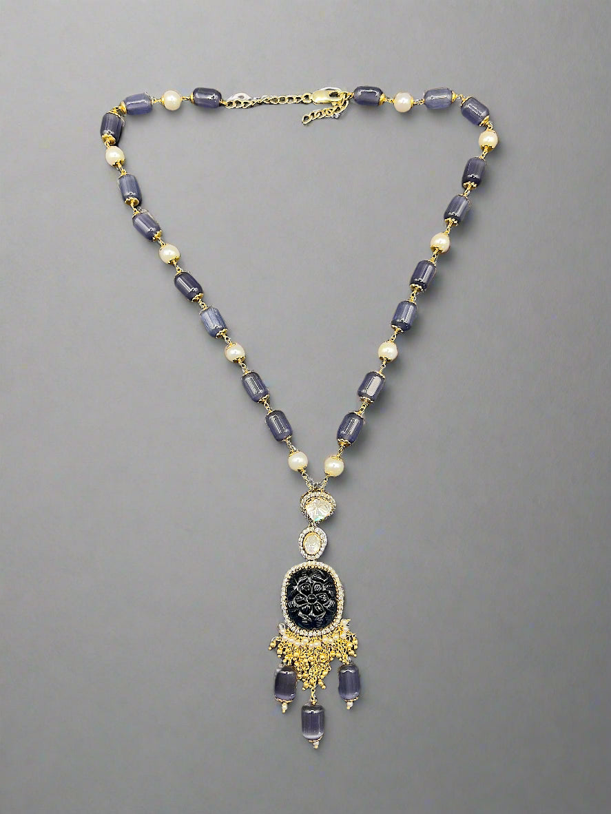 Moissanite "Carved Sapphire" Pendant Set With Amethyst Stones