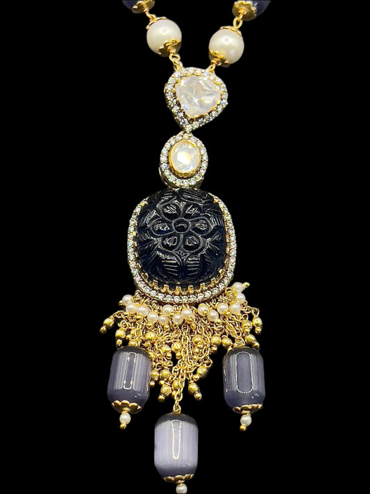 Moissanite "Carved Sapphire" Pendant Set With Amethyst Stones