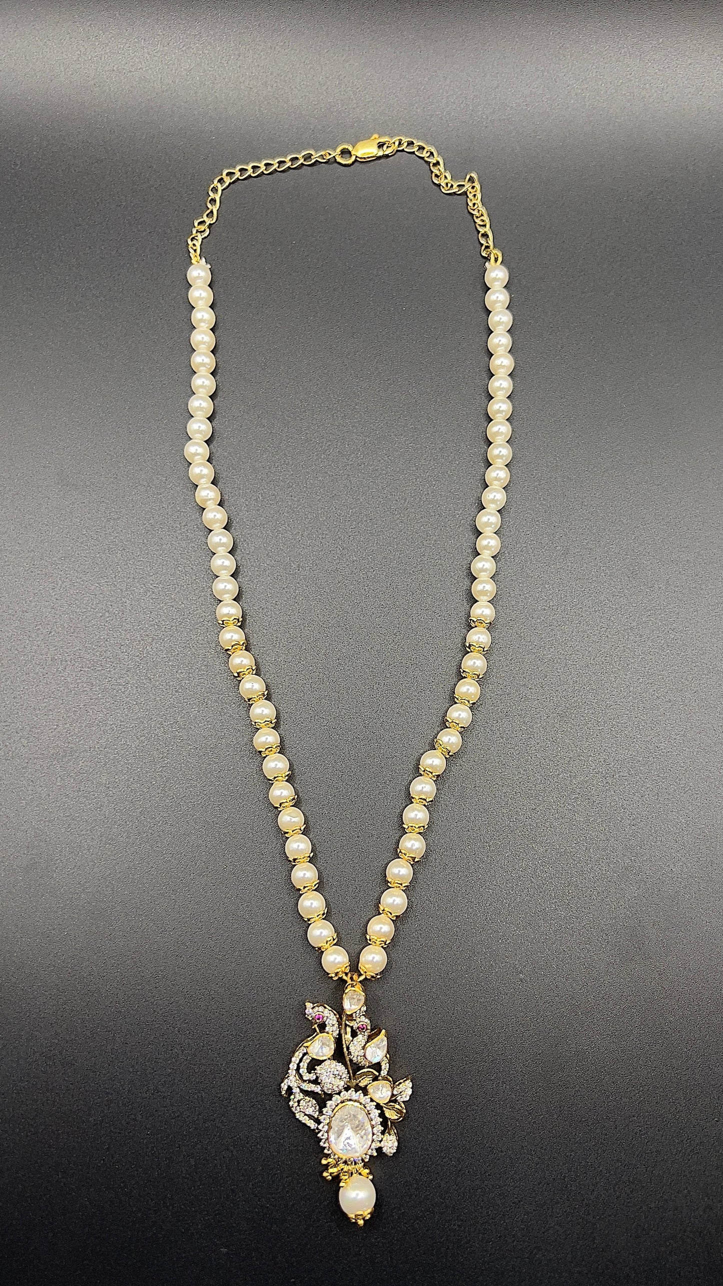 Moissanite "Peacock" Pendant Set With Pearls
