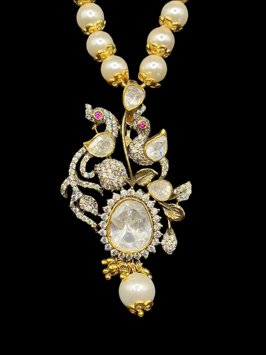 Moissanite "Peacock" Pendant Set With Pearls