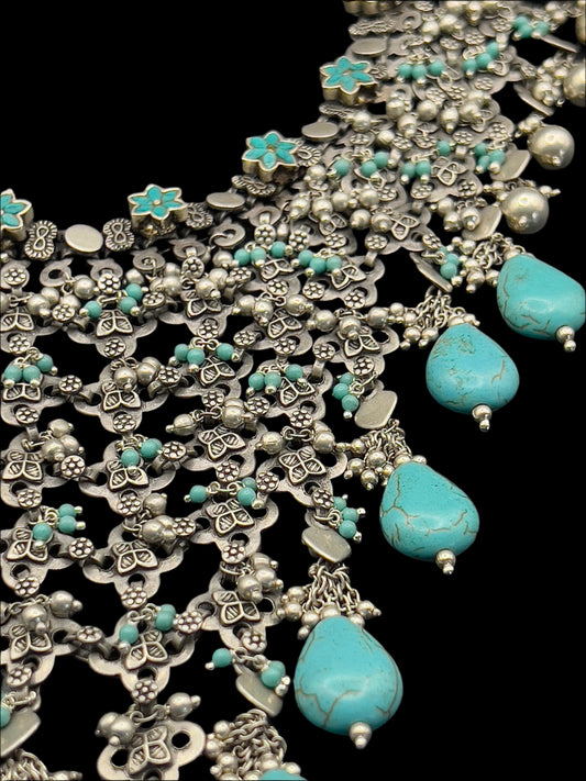 Moissanite "Fringe" Set With Sky Blue Topaz Stones