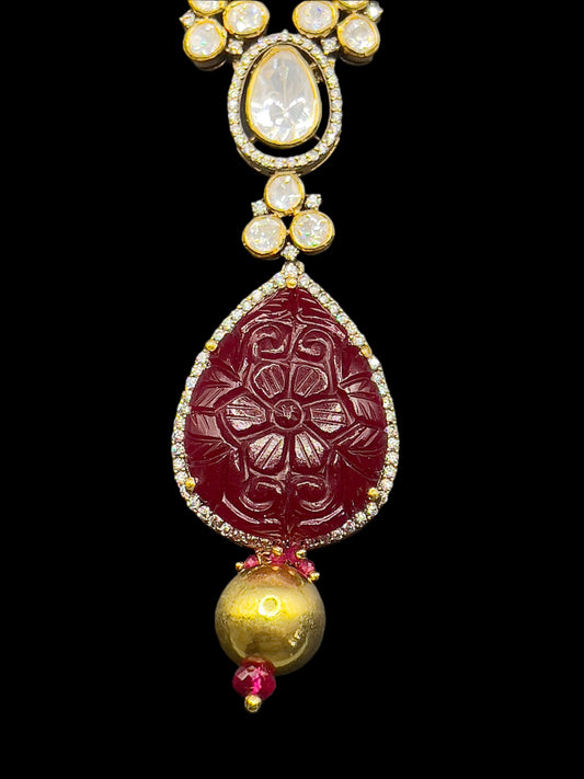 Moissanite "Pear Shaped" Adjustable Set With Carved Ruby Stone