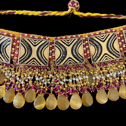 Moissanite "Fusion Choker" Adjustable Set With Semi-Precious Pearls