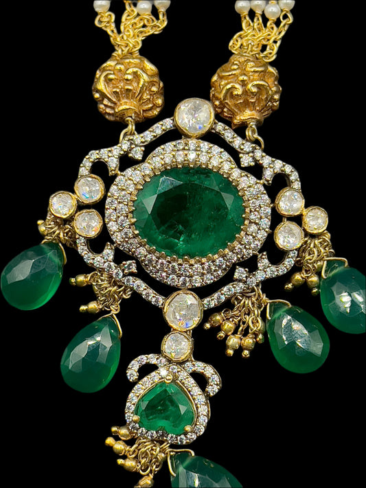 Moissanite "Illuminati" Adjustable Pendant Set With Emeralds