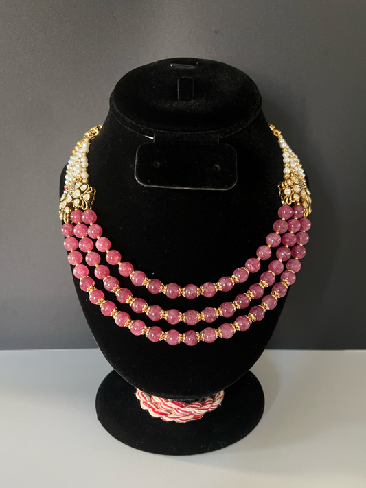 Moissanite "Royal Princess" Adjustable Necklace With Semi-Precious Pink Quartz