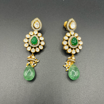Moissanite "Bridal" Adjustable Set With Vibrant Green Emeralds