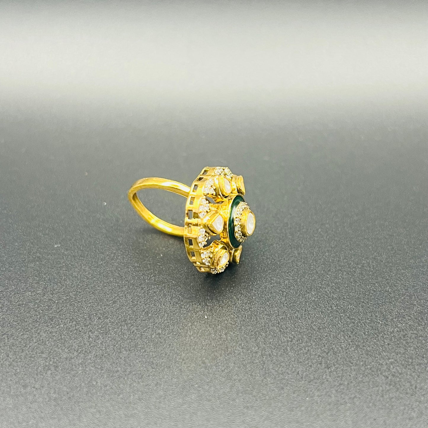 Moissanite "Flower" Adjustable Ring Emerald