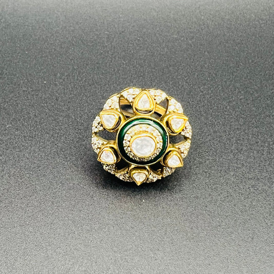 Moissanite "Flower" Adjustable Ring Emerald