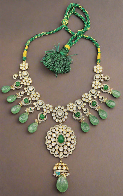 Moissanite "Bridal" Adjustable Set With Vibrant Green Emeralds