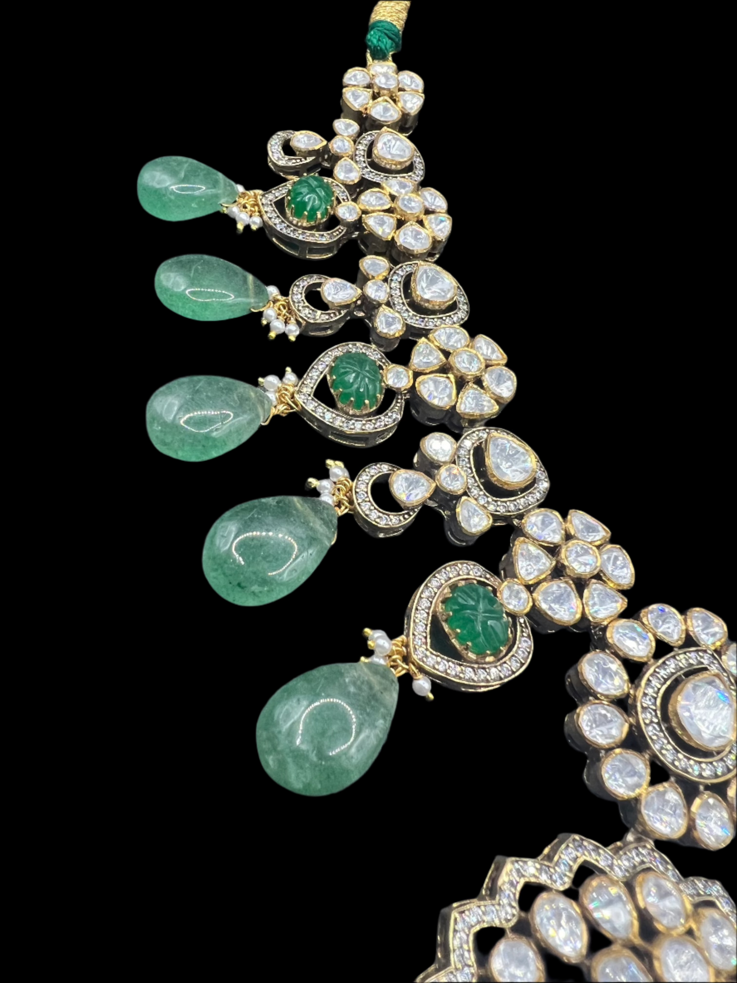 Moissanite "Bridal" Adjustable Set With Vibrant Green Emeralds
