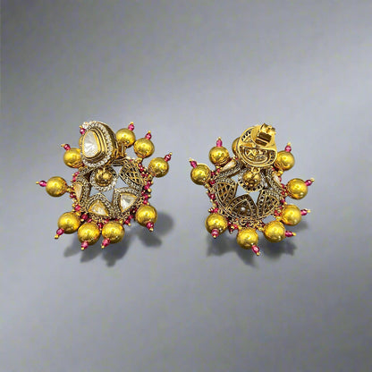 Moissanite "Ruby Dules" Earrings With Gold Plated Balls