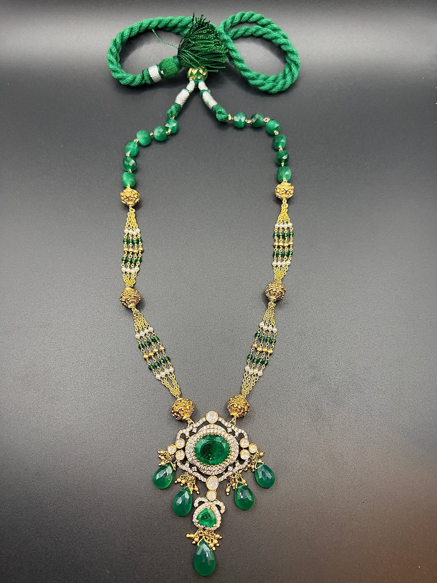 Moissanite "Illuminati" Adjustable Pendant Set With Emeralds