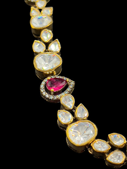 Moissanite "Tear Drop" Set With Pink Ruby