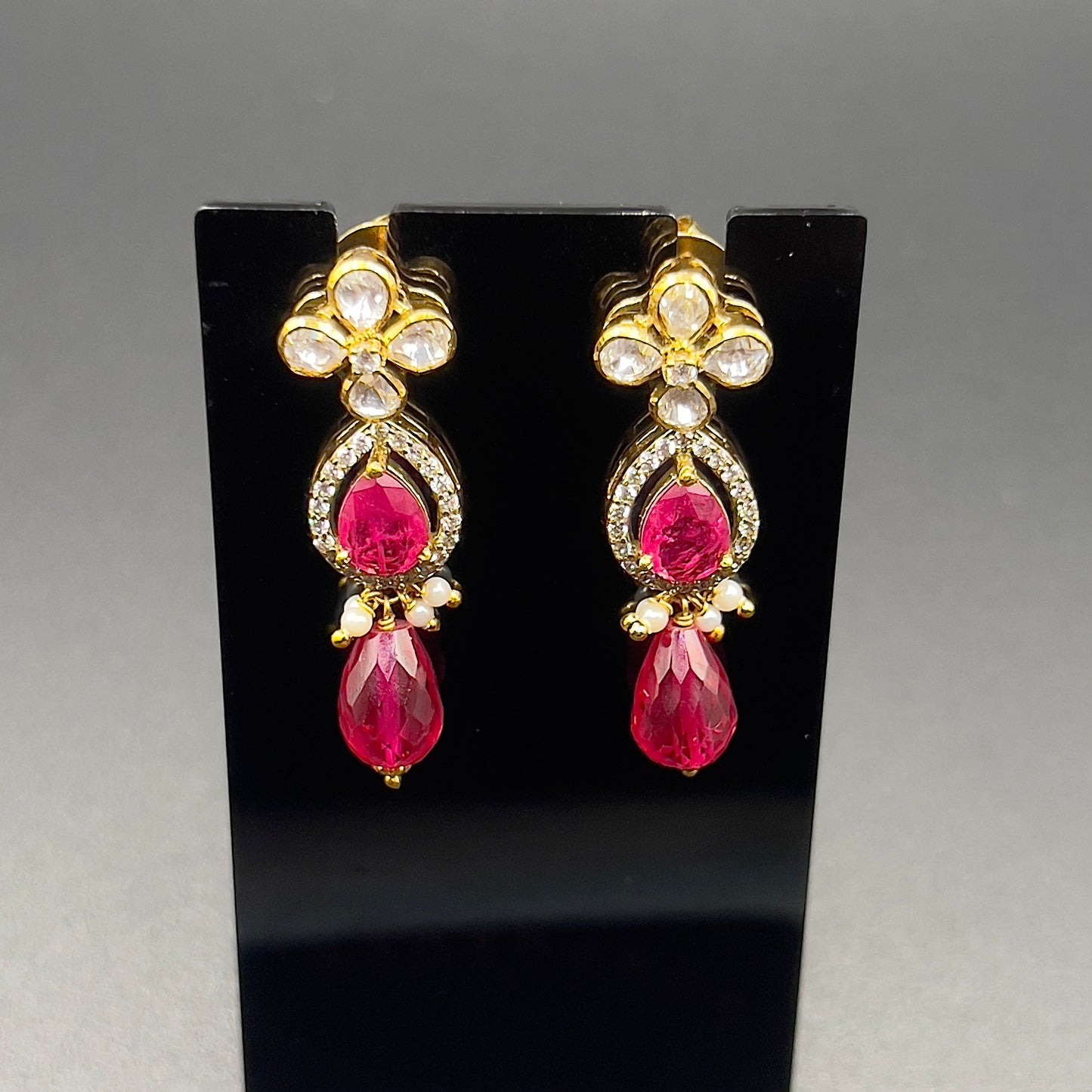Moissanite "Tear Drop" Set With Pink Ruby