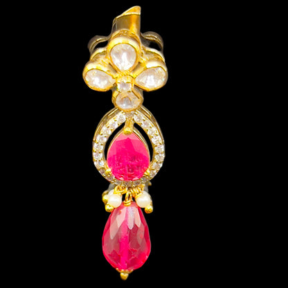 Moissanite "Tear Drop" Set With Pink Ruby