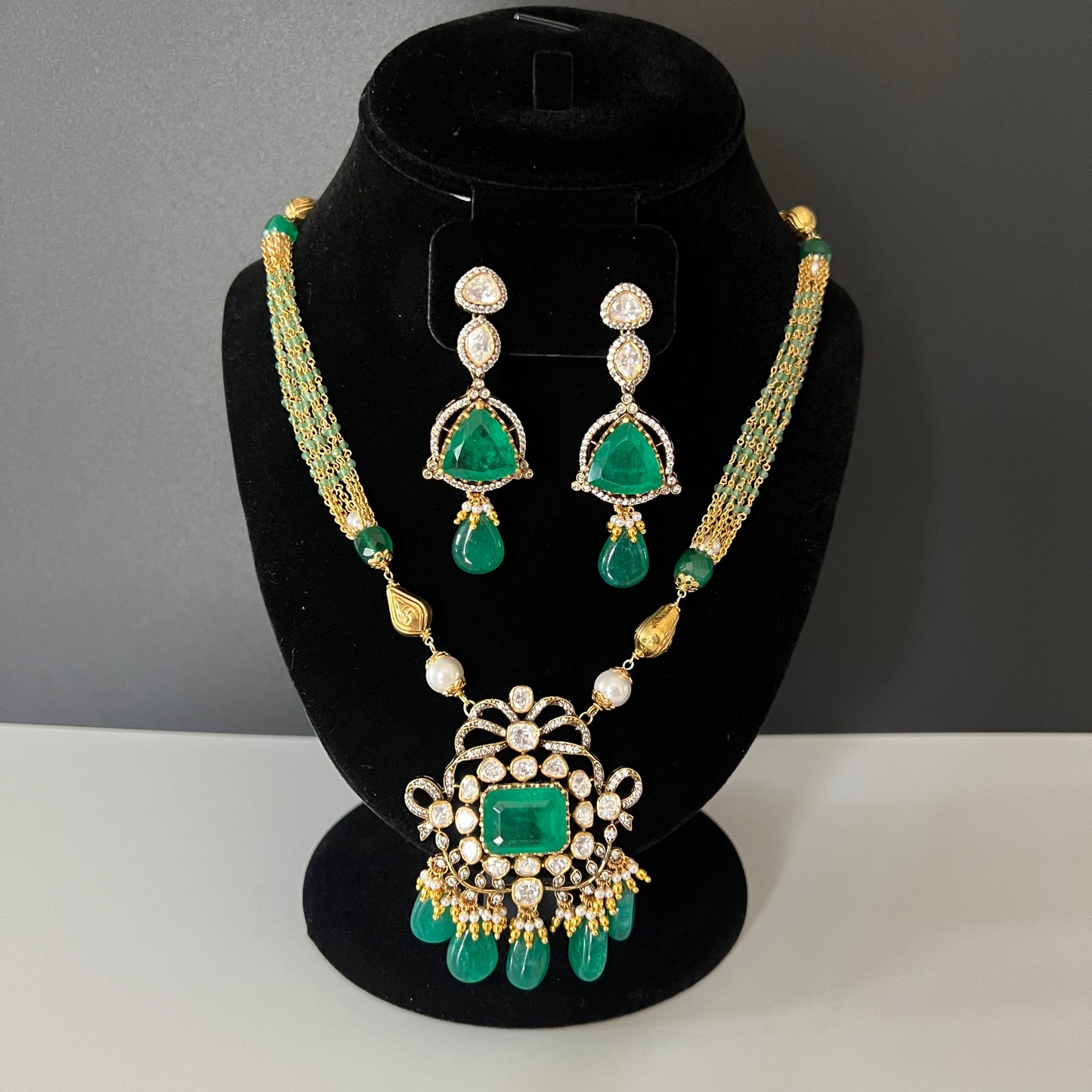 Moissanite "Multi Chain" Pendant Set With Huge Emeralds