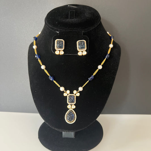 Moissanite "Carved Sapphire" Pendant Set