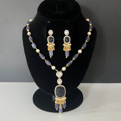 Moissanite "Carved Sapphire" Pendant Set With Amethyst Stones