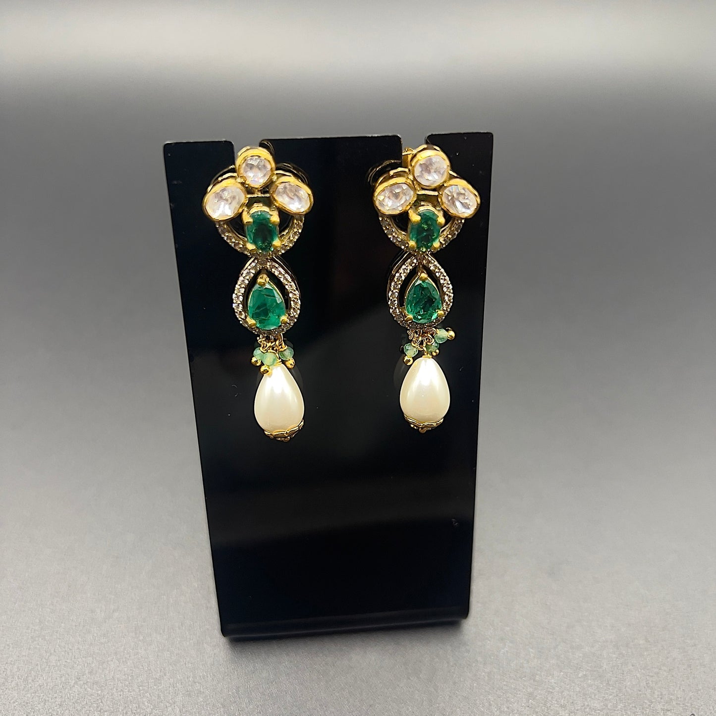 Moissanite "Charmed Pearls" Adjustable Set With Semi-Precious Emeralds