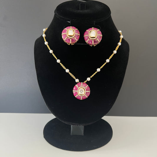 Moissanite "Royal Ruby" Pendant Set With White Pearls