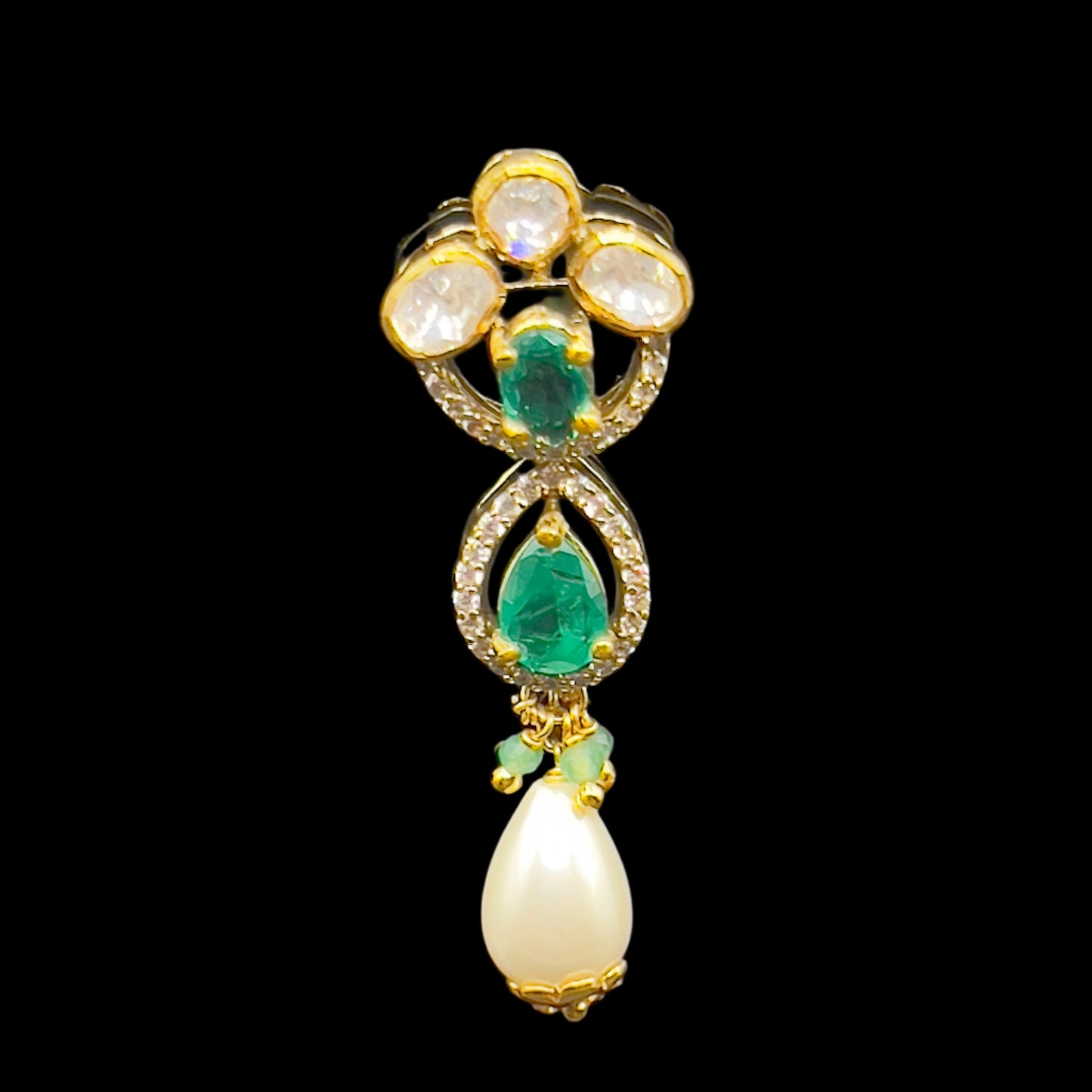 Moissanite "Charmed Pearls" Adjustable Set With Semi-Precious Emeralds