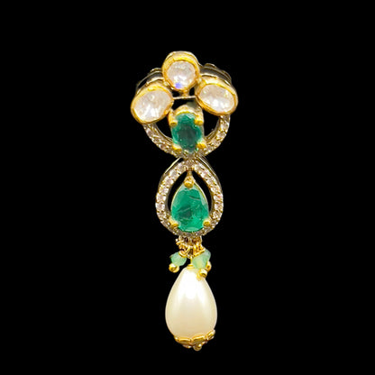 Moissanite "Charmed Pearls" Adjustable Set With Semi-Precious Emeralds