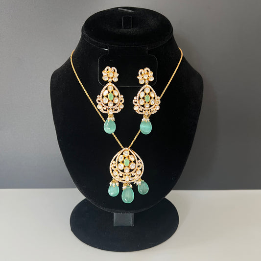 Moissanite "Betel Vine" Set With Russian Emerald Drops