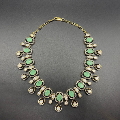 Moissanite "Choker" Set With Russian Emeralds